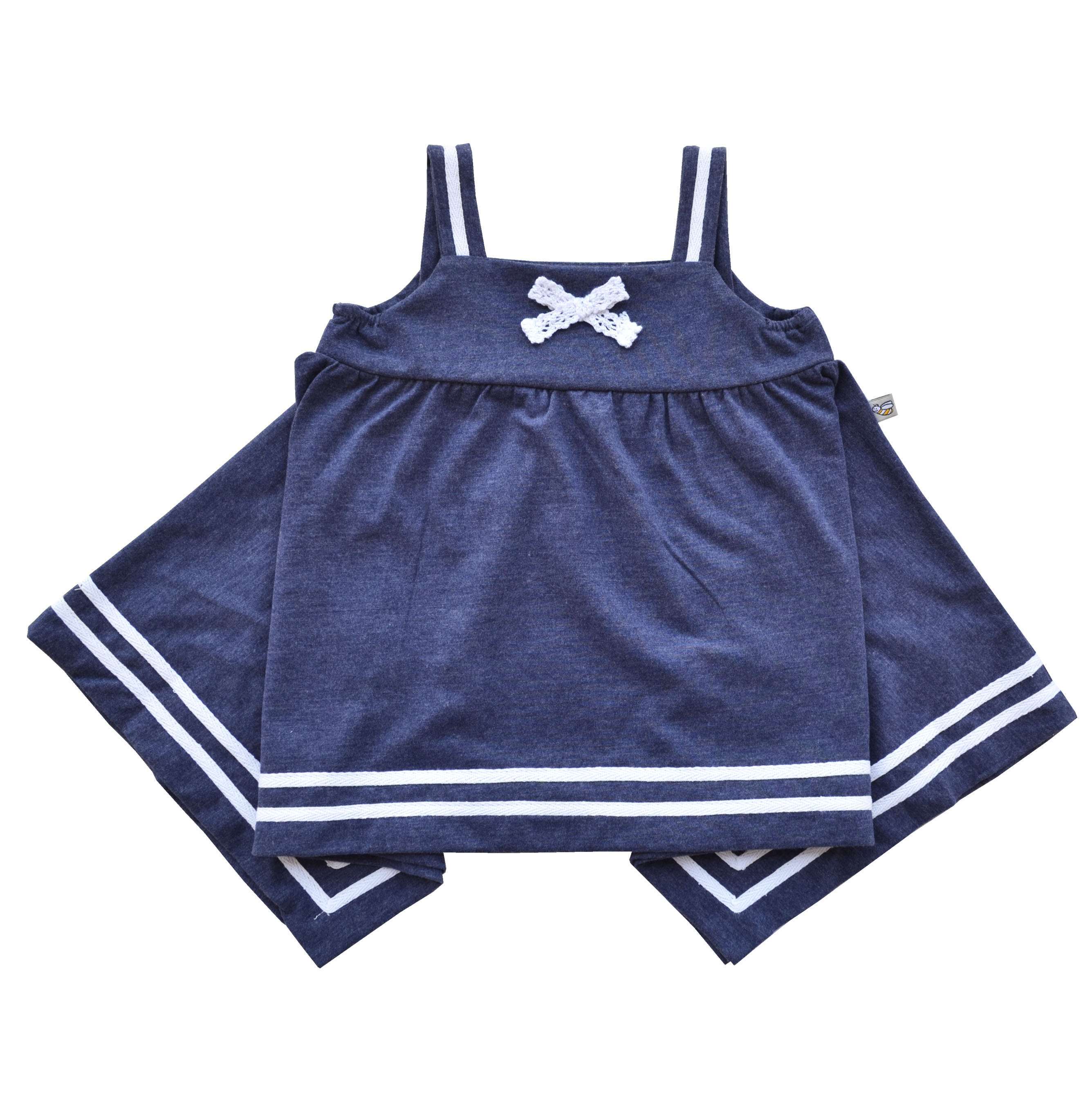 Babeez | Blue Melange Sleeveless Dress with bow (100% Cotton Jersey) undefined