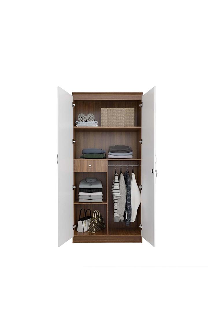 neudot Dallas Engineering Wooden Wardrobe Almirah for Cloth with 2 Doors | Almirah for Clothes Wooden | Wardrobe Organizer | Multipurpose Almirah | Leon Teak, Model - Dallas 1 Year Warranty