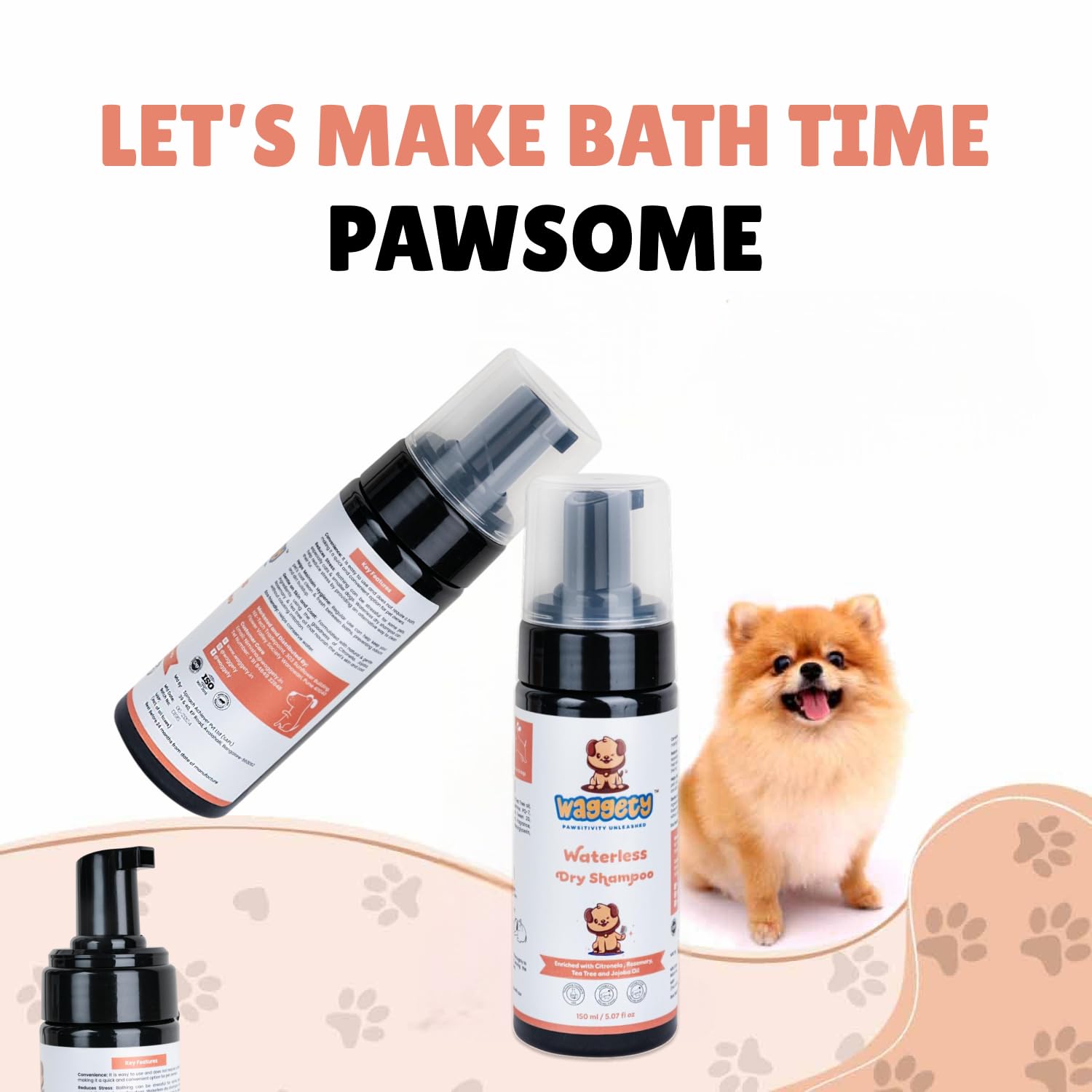 Waggety Waterless Dry Shampoo for Dog, 150 ml