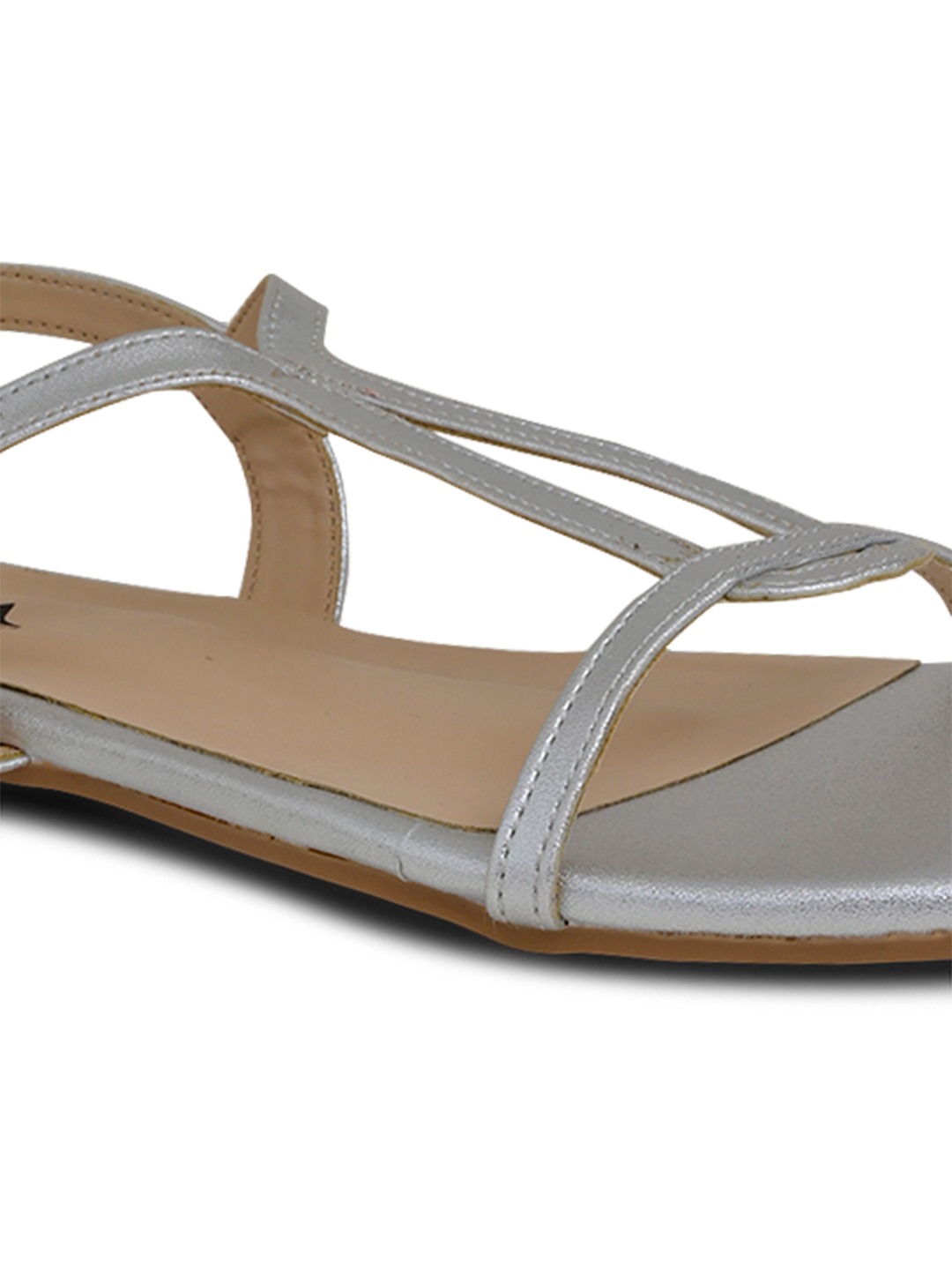 Silver Metallic T-Strap Flat Sandals