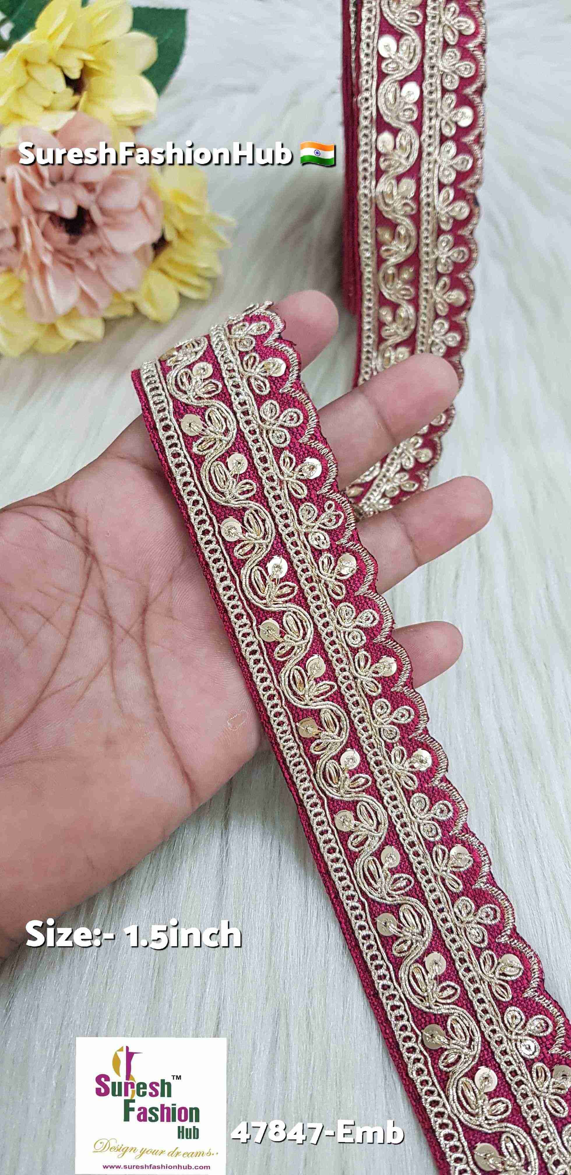 Maroon Pearl Dori Sequence Lace