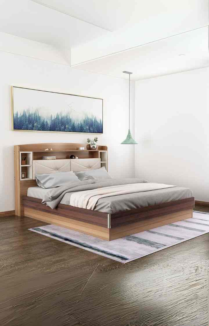 neudot Pico Queen Engineered Wood Queen Hydraulic Bed  (Finish Color - TEAK, Delivery Condition - Knock Down)