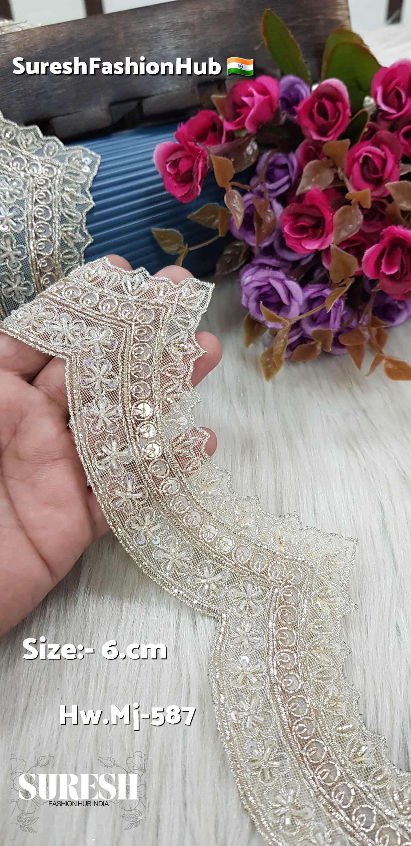 Water Shade Rainbow Beads Double Scalloped Handmade Lace – Hw.Mj-587