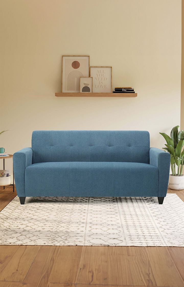neudot Elegance Sofa for Living Room |3 Persons Sofa|Premium Fabric with Cushioned Armrest | Neem Wood Frame|3 Seater in - Blue