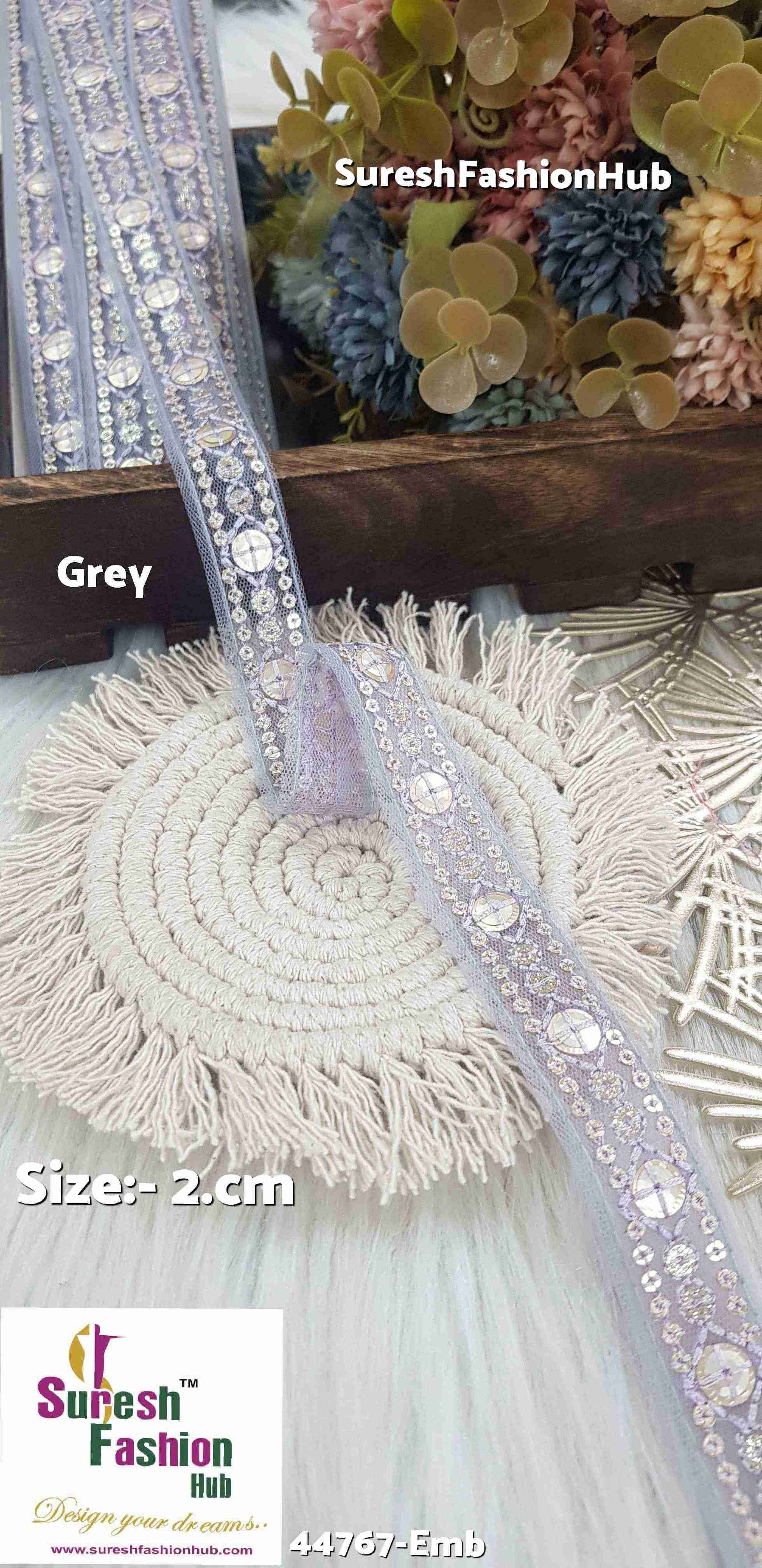 Grey  Net Embroidered Lace