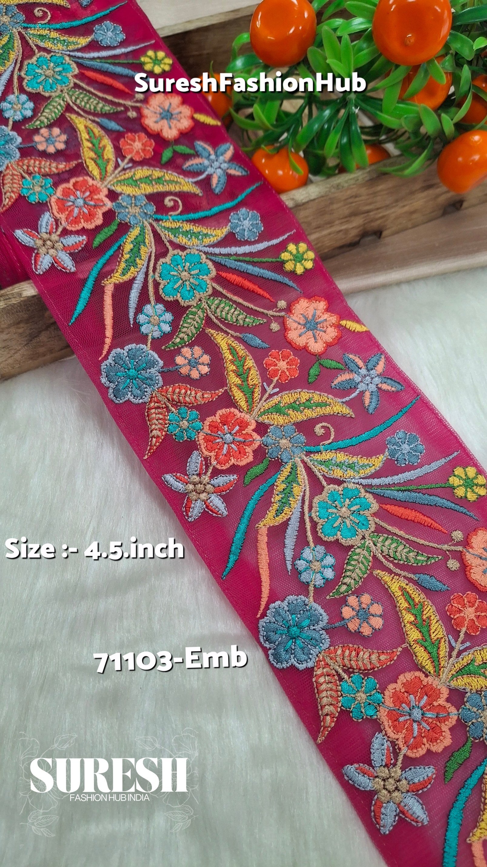 Rani Multi-Thread Floral Net Border – 71103-Emb