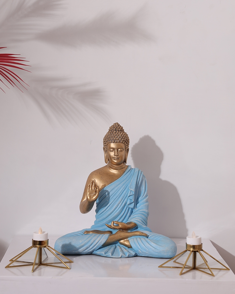 Order Happiness | Order Happiness Gold & SkyBlue Polyresin Buddha Sculpture 1