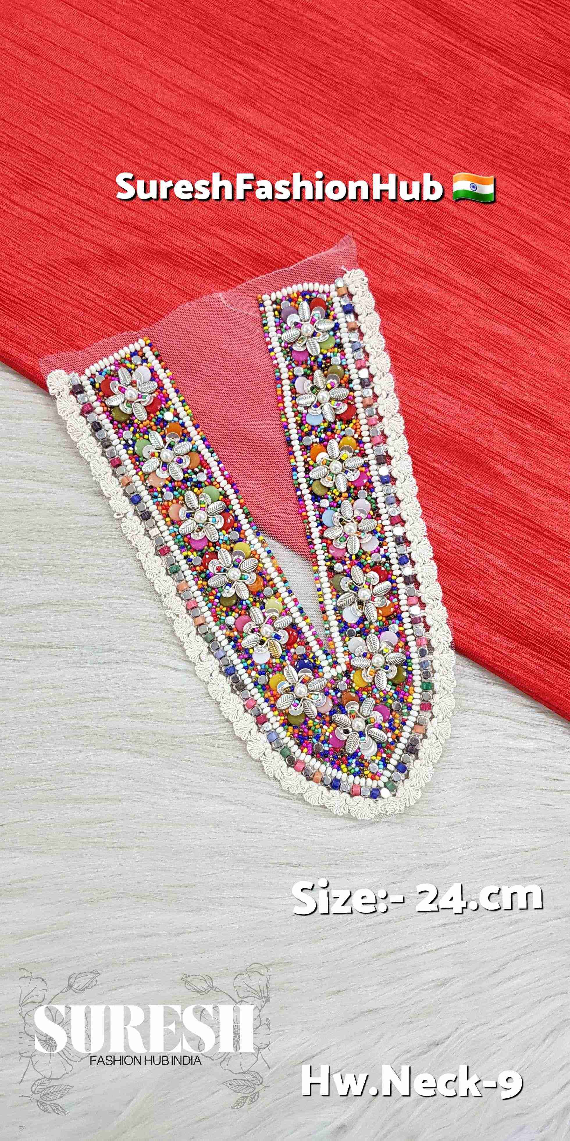 Bohemian Shine Floral Neck Patch – Multicolor on Off-White Net