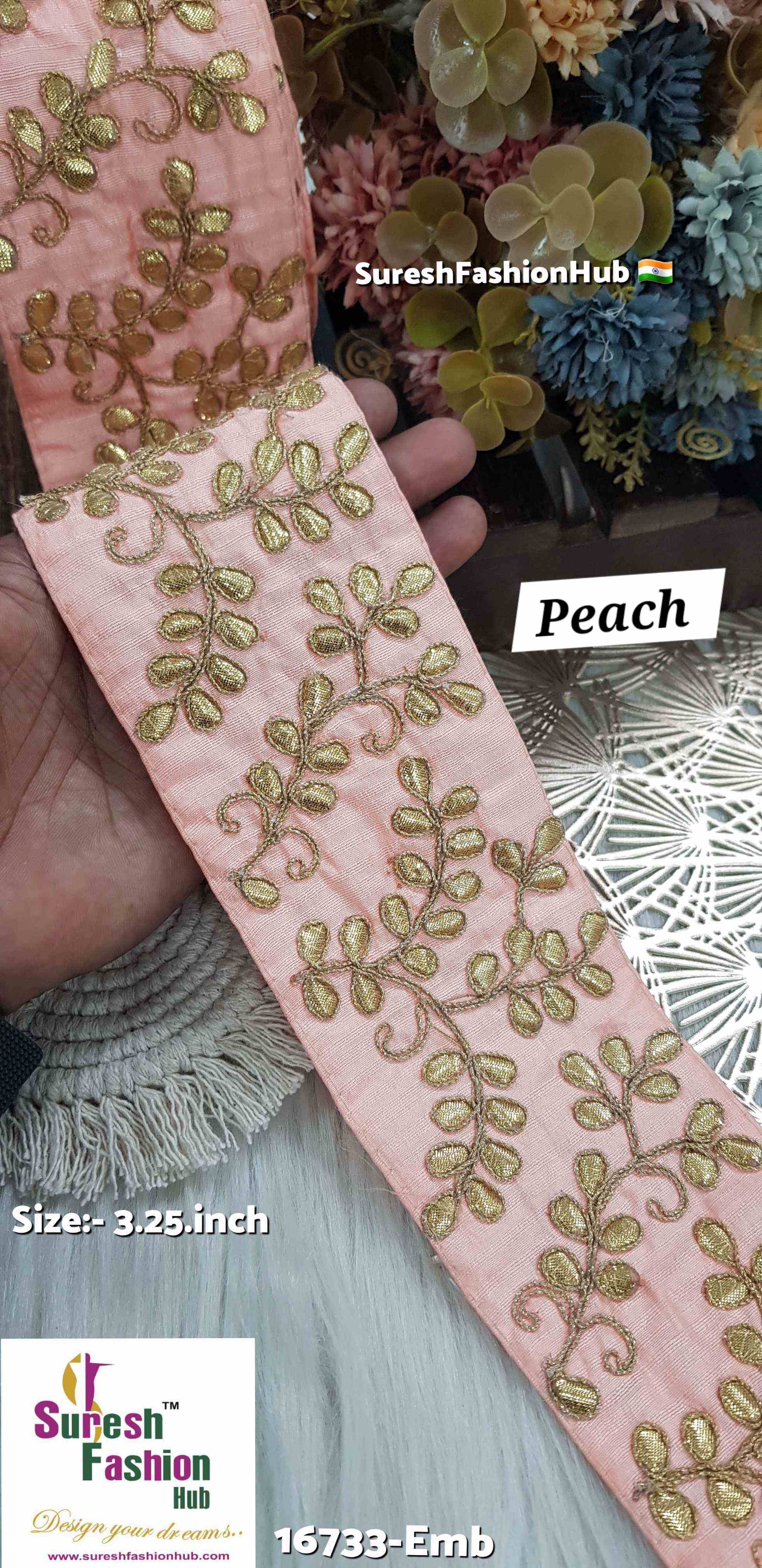 Peach Base Laser Gota Patti Embroidery Trim