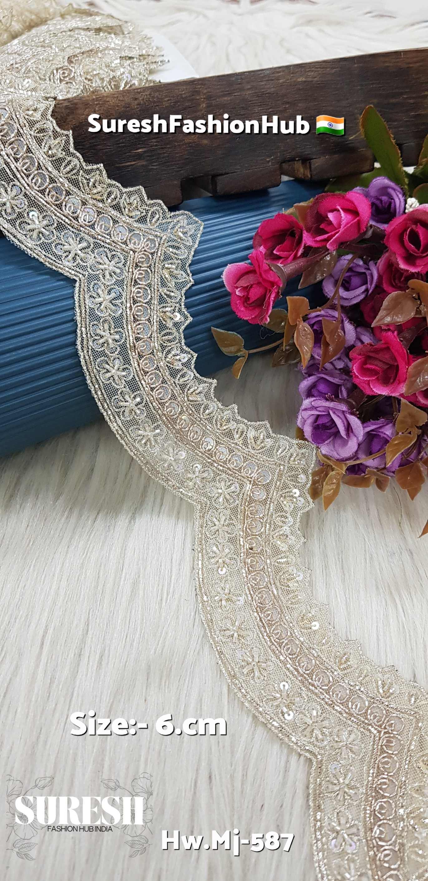 Water Shade Rainbow Beads Double Scalloped Handmade Lace – Hw.Mj-587