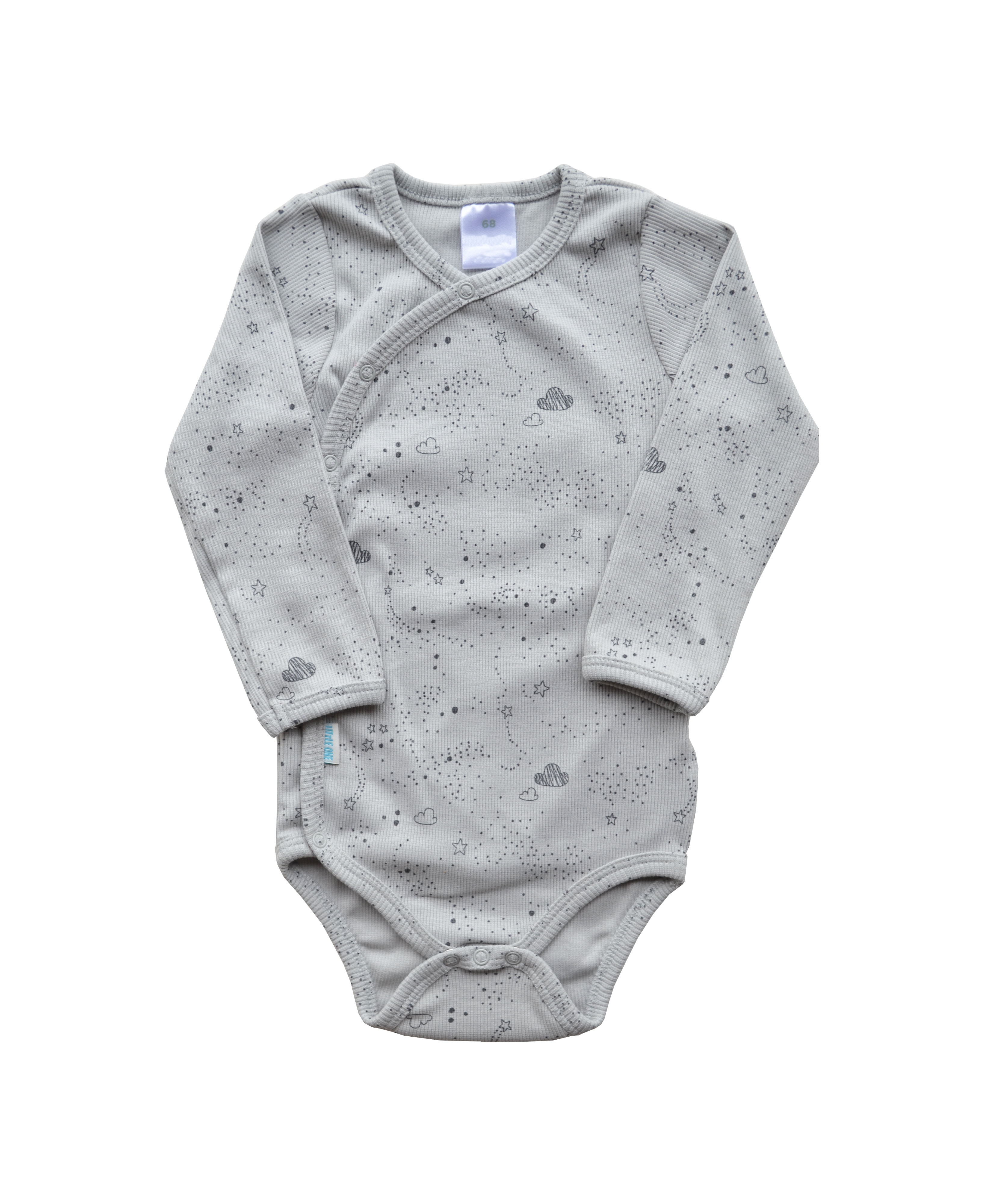 Babeez | Allover Stars and Cloud print on Grey Long Sleeved Bodysuit (100% Cotton Rib) undefined