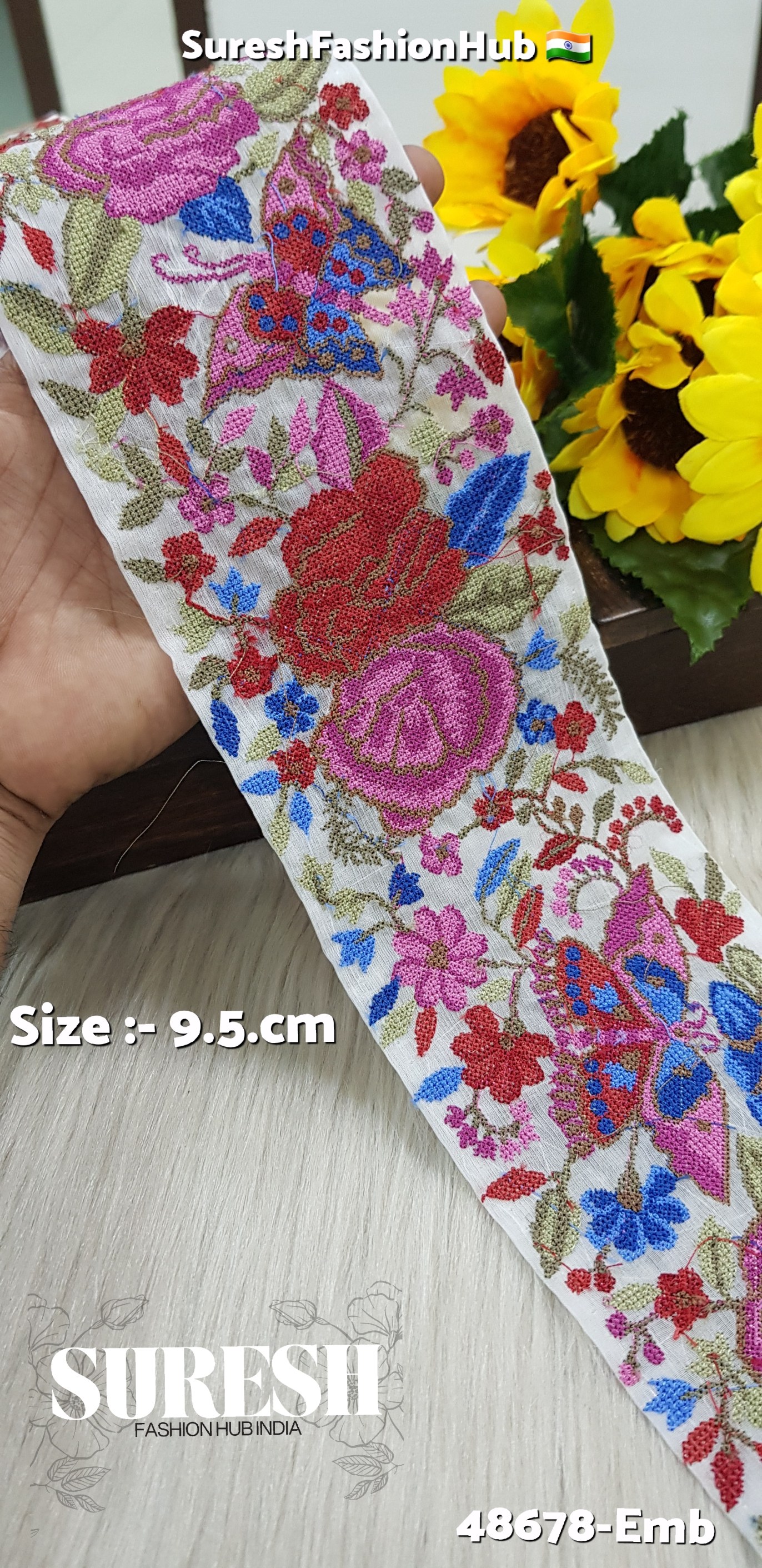 48678-Emb Color No 5 Cross Stitch Butterfly & Flower Border