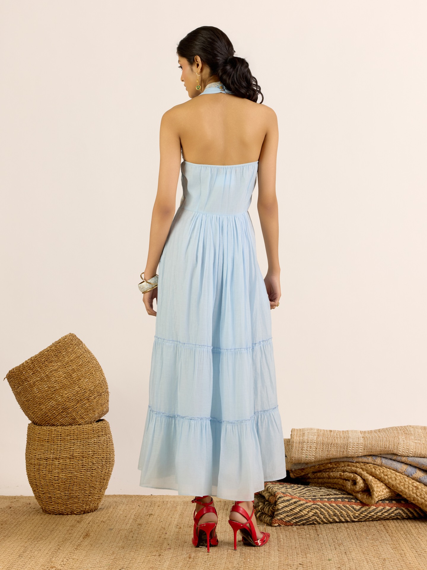 Blue Nilambiri Solid Long Dress