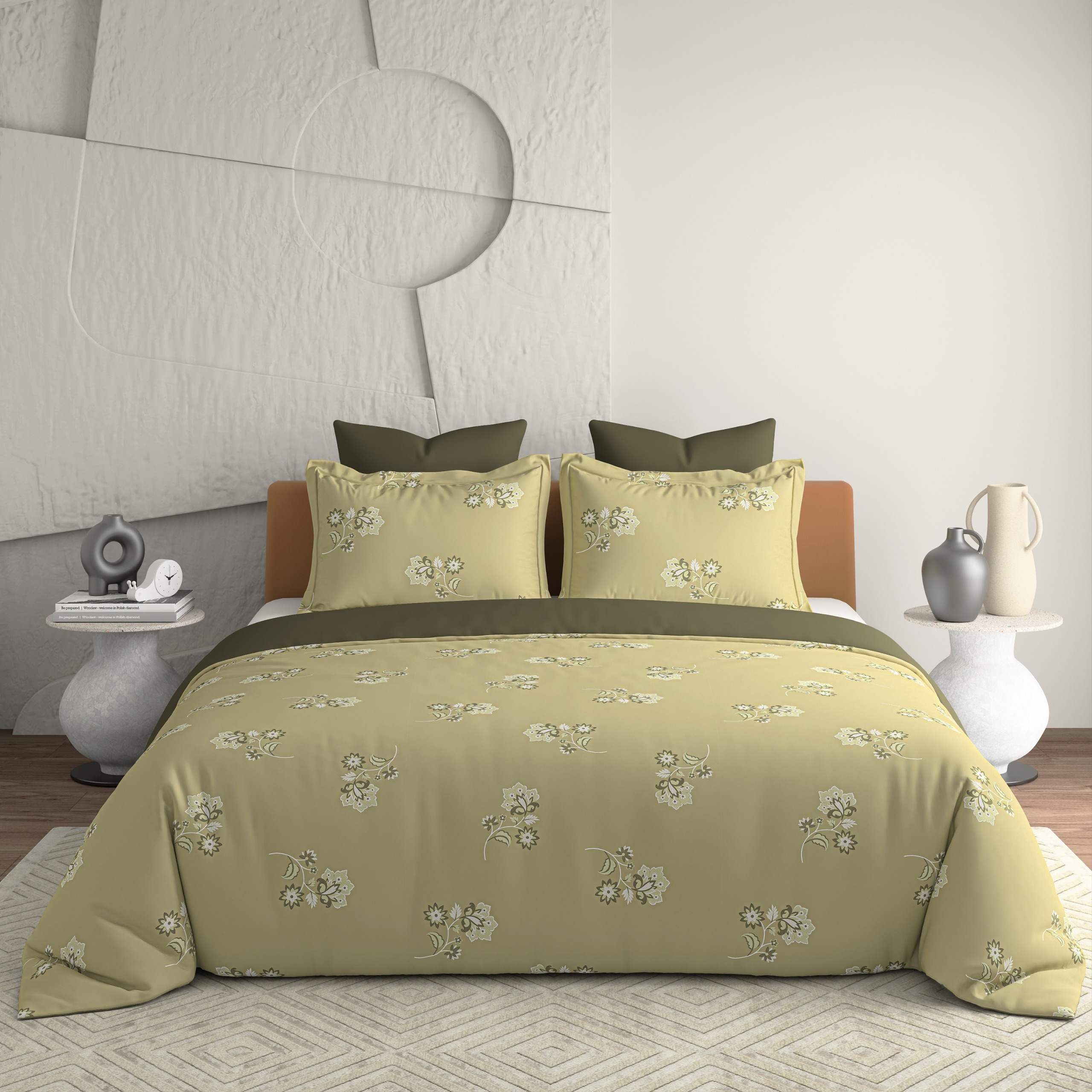 Bellagio Jovial Ecru Beige Cotton 3pc King Size BedSheet Set