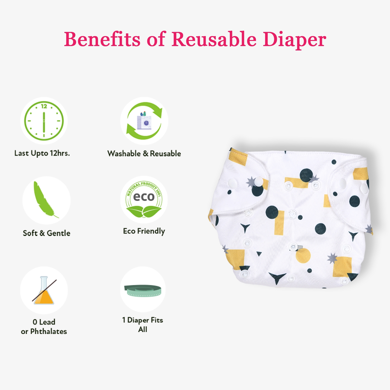Kidbea | Kidbea Baby's All in One Washable Reusable Adjustable Cloth 2 Diapers with 2 Insert- Cutie Mars & Mandala 2