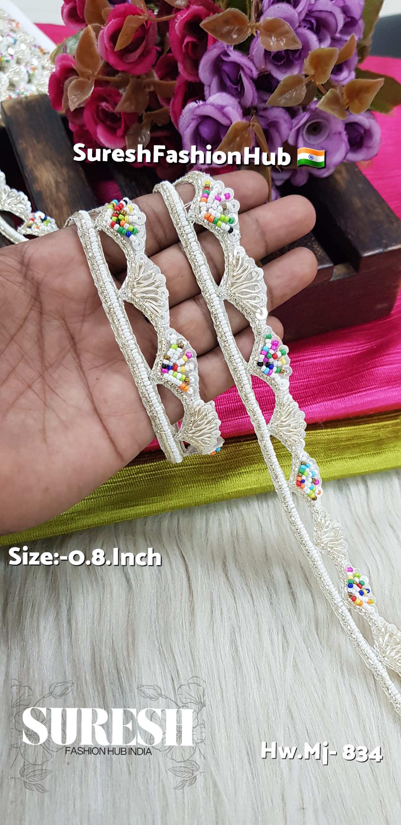 Water Gold with Multi Beads Scalloped Handmade Border – Mj-834