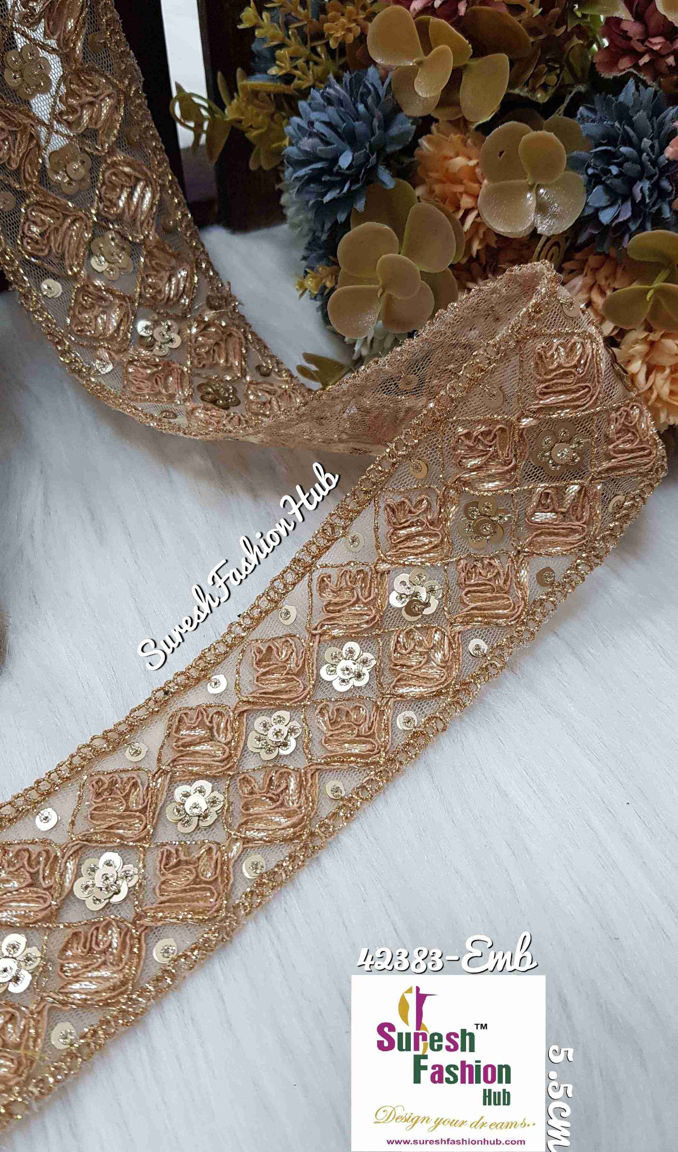 Antique Gold Zari Glitz and Glamour Sequence Organza Designer Trim