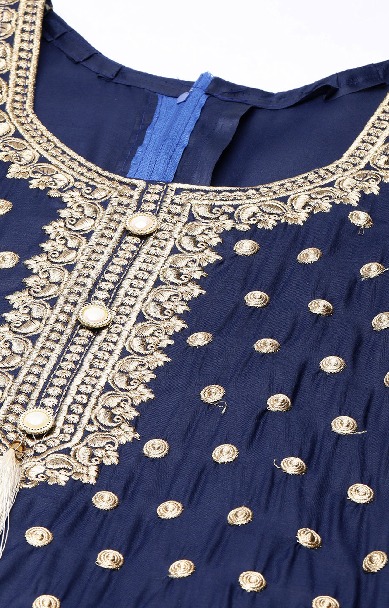 Shaily Women Navy Blue Color Cotton Embroidered With Tessels Unstitched Dress Material-VF_JALGALU_NBLU_DM