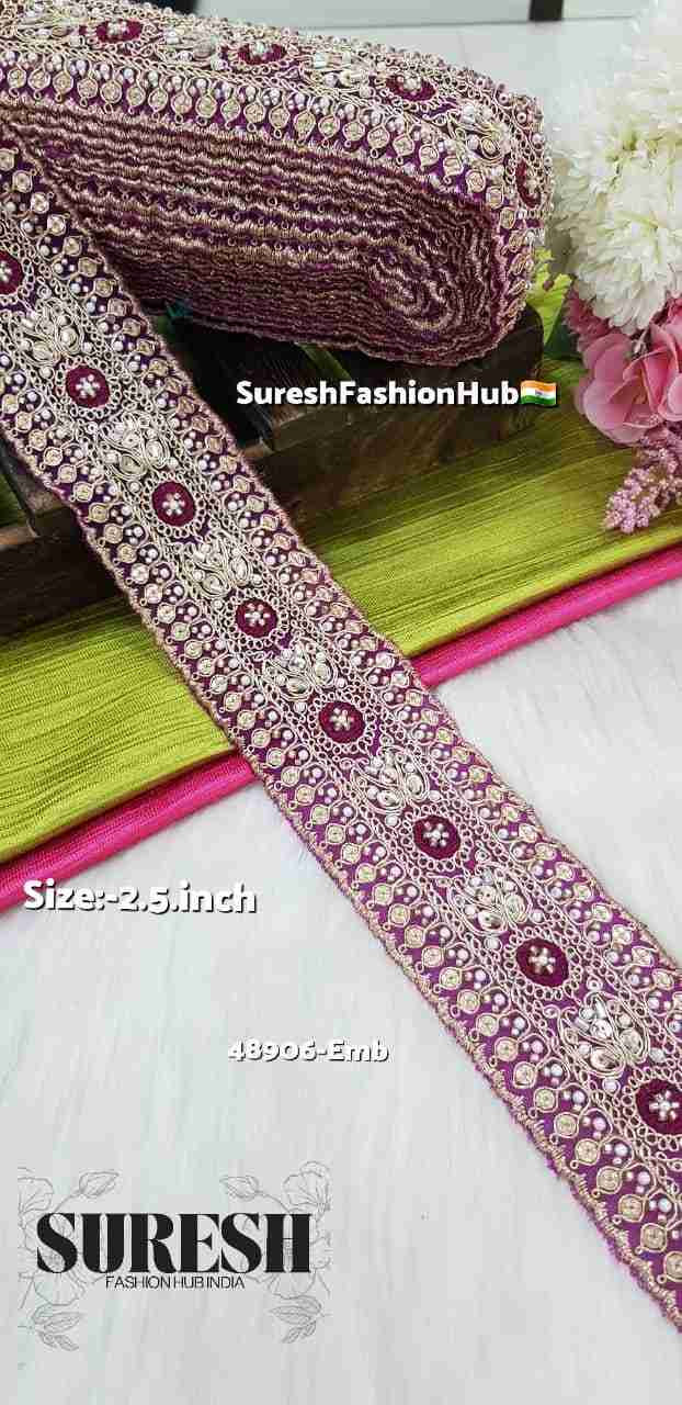 Magenta Handmade Look Pearl Embroidery Lace – 48906-Emb