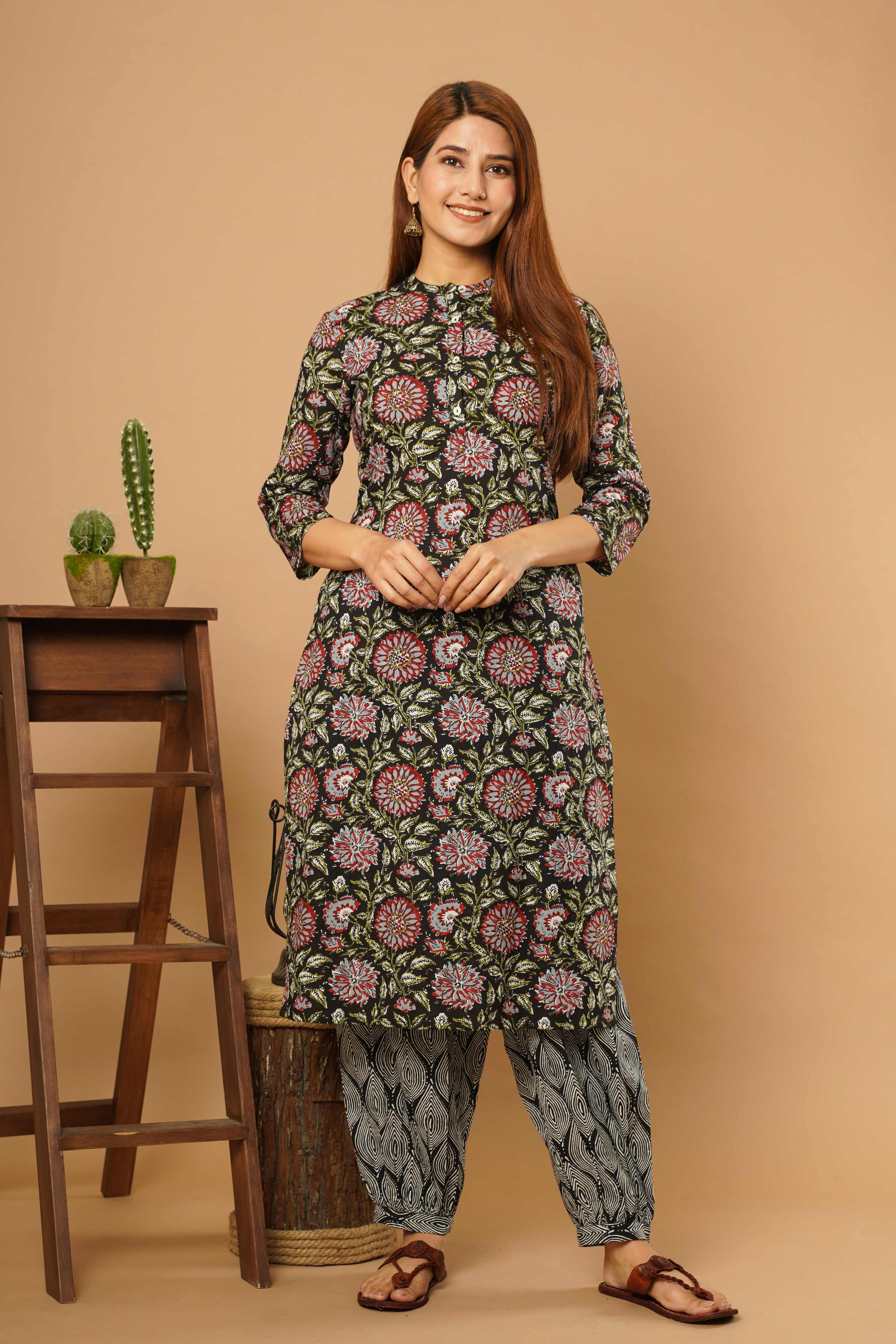 BLACK PRINTED KURTA WITH PANT