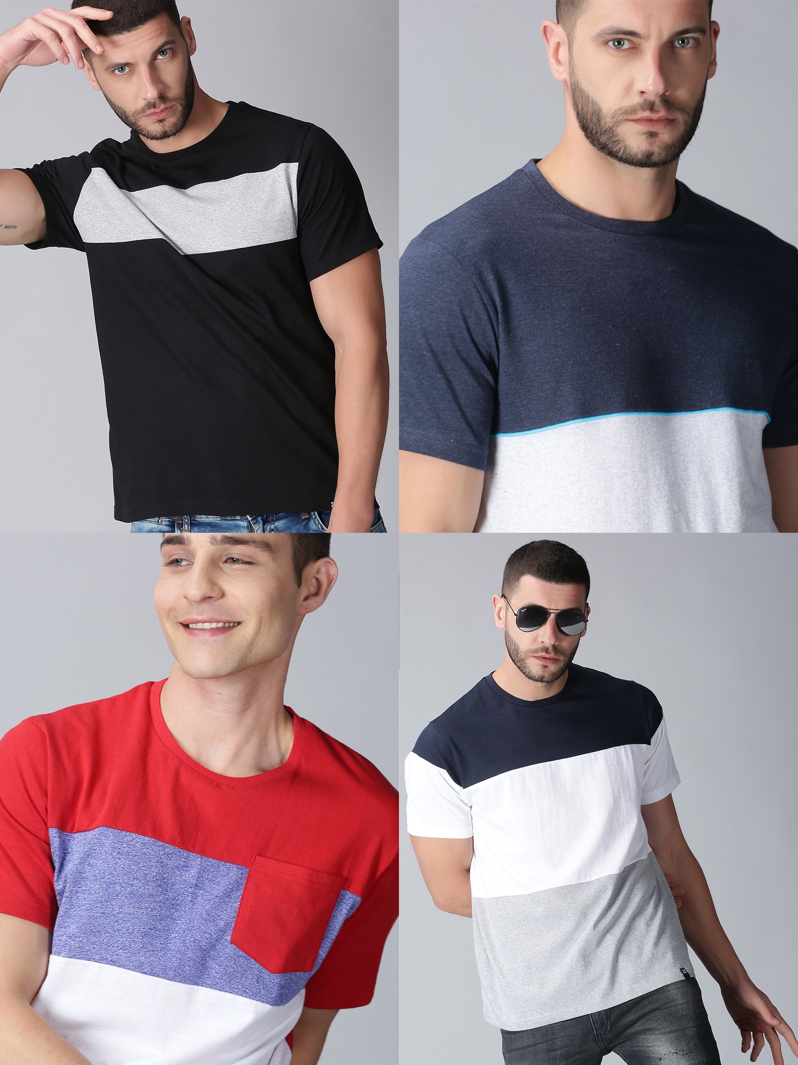 Vertu Duds Colorblock Men Round Neck Multi-coloured T-Shirt