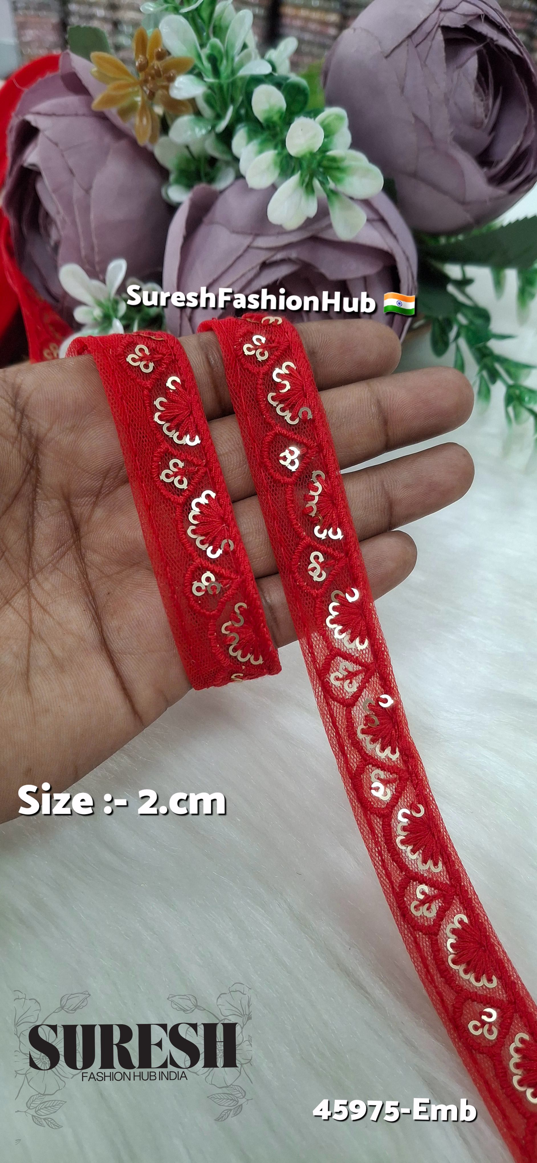 Red Tone-on-Tone Net Embroidery Lace