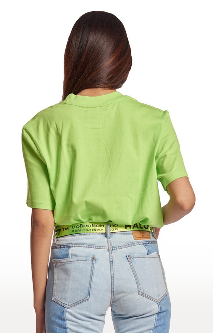 Women's Green Cotton Typographic Oversized T-Shirts