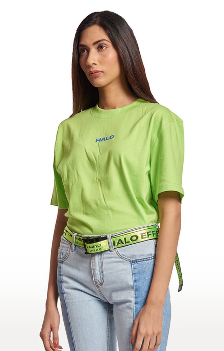 Women's Green Cotton Typographic Oversized T-Shirts