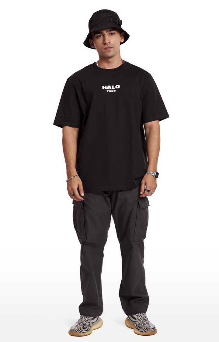 Men's Black Cotton Typographic Oversized T-Shirts