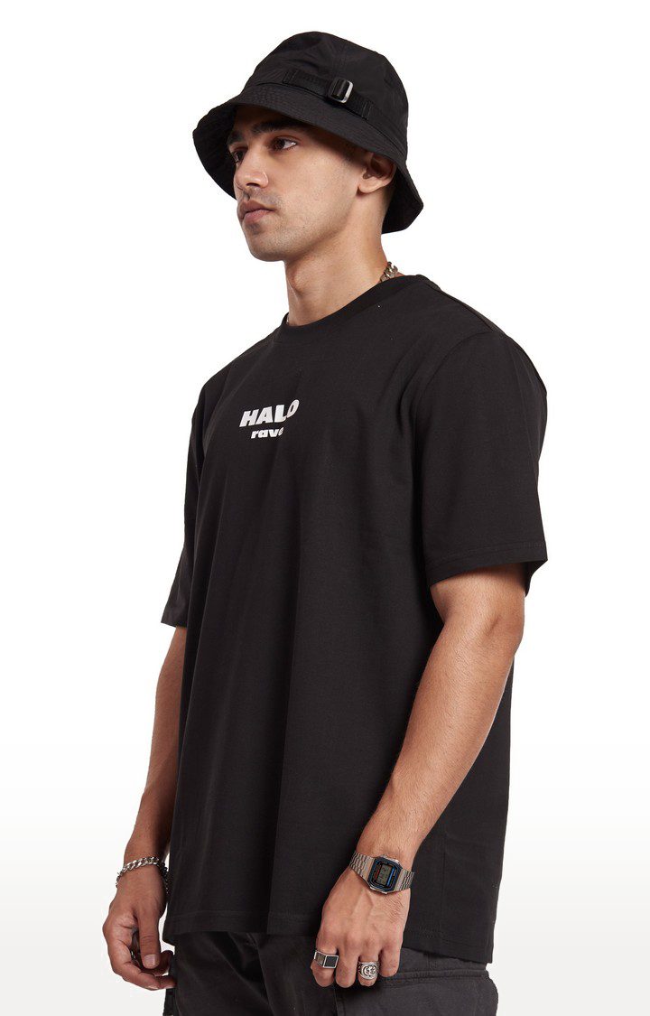 Men's Black Cotton Typographic Oversized T-Shirts