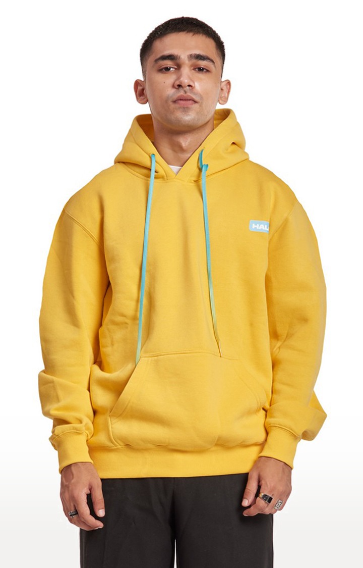 Men's Yellow Cotton Typographic Hoodies