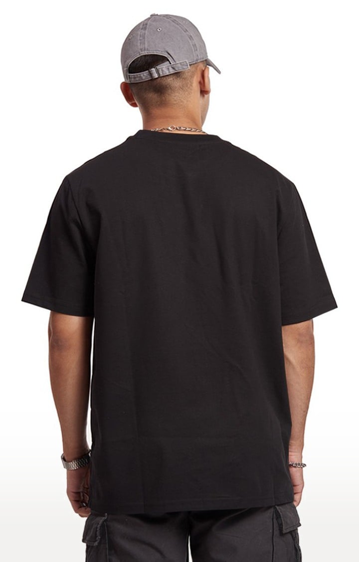 Men's Black Cotton Typographic Oversized T-Shirts