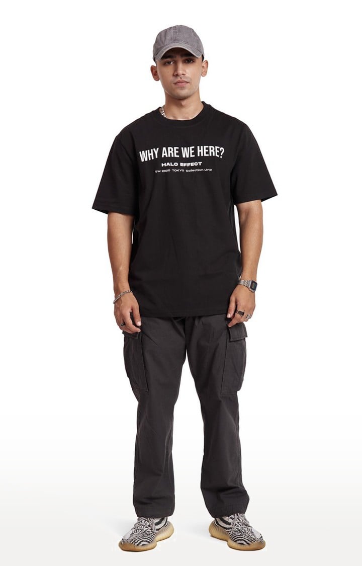 Men's Black Cotton Typographic Oversized T-Shirts