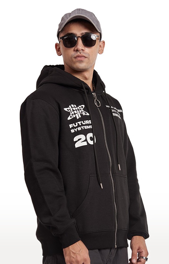 Men's Black Cotton Typographic Activewear Jackets