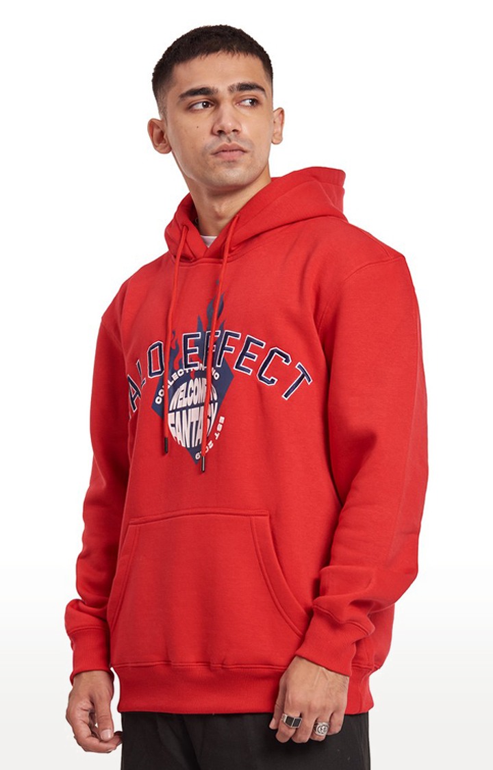 Men's Red Cotton Typographic Hoodies