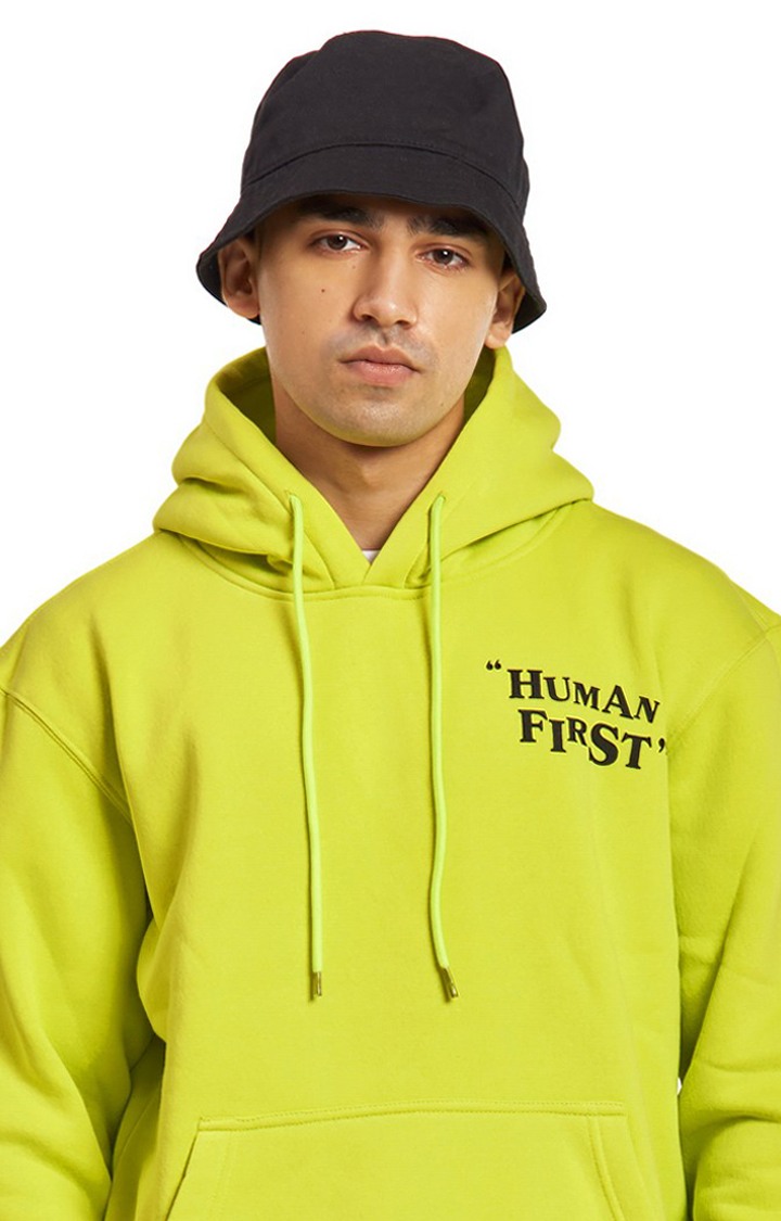 Men's Green Cotton Typographic Hoodies