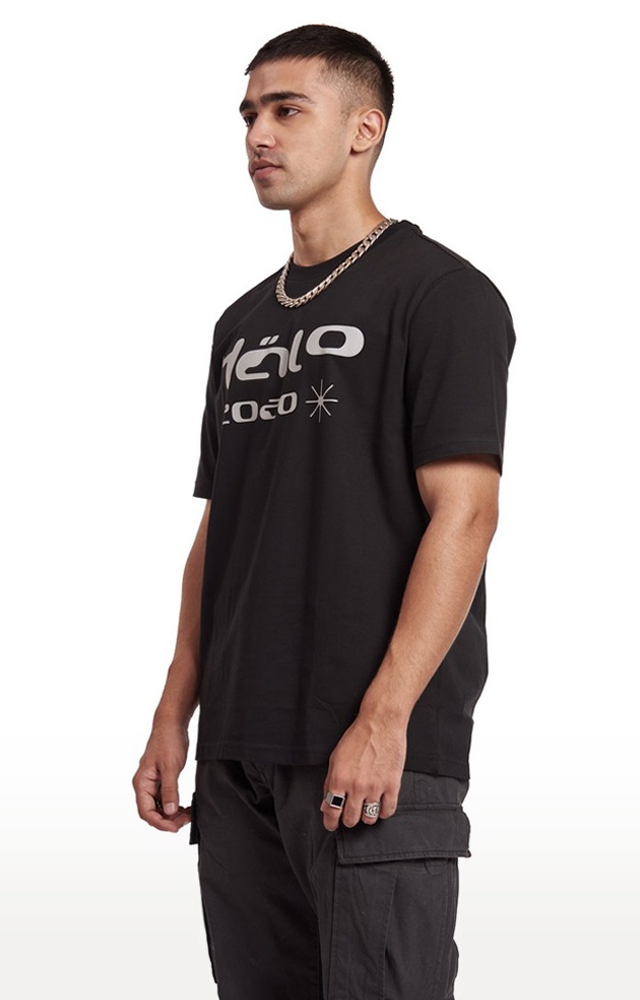 Men's Black Cotton Typographic Oversized T-Shirts