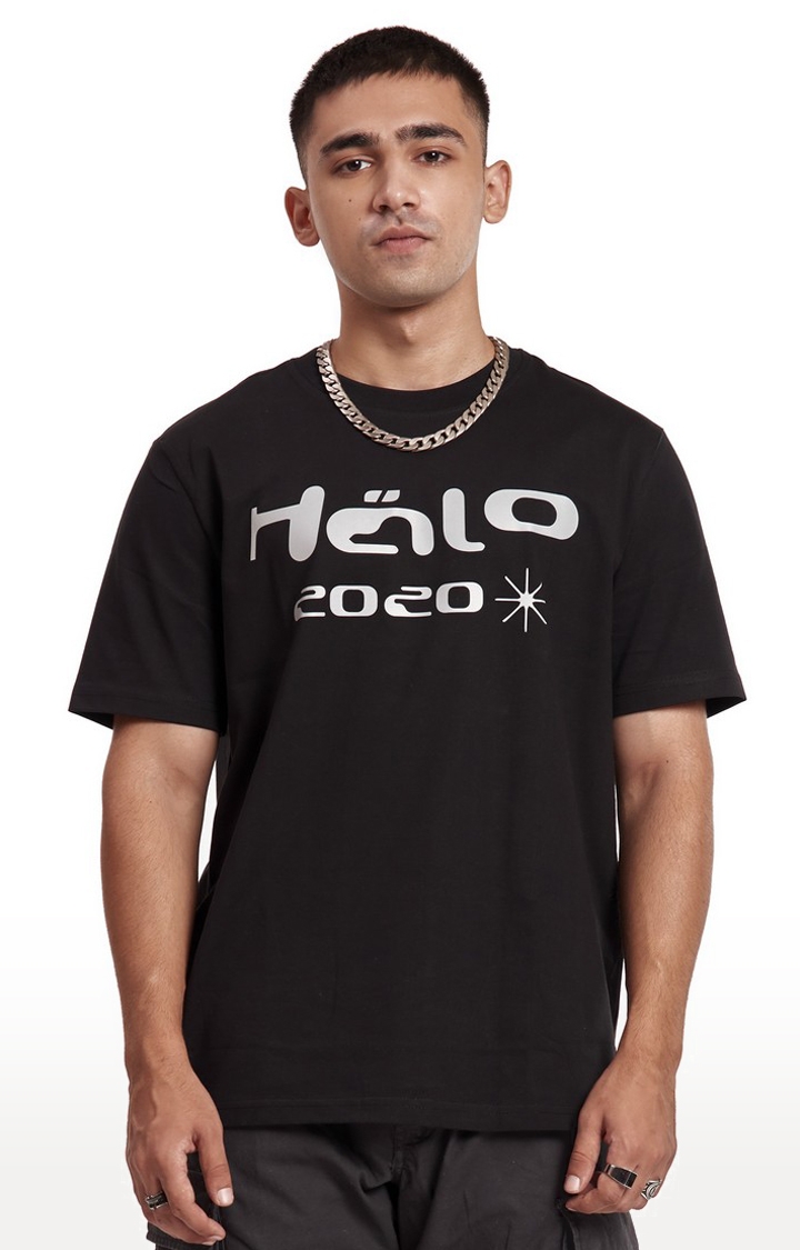 Halo Effect | Men's Black Cotton Typographic Oversized T-Shirts