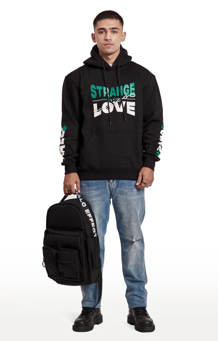 Men's Black Cotton Typographic Hoodies