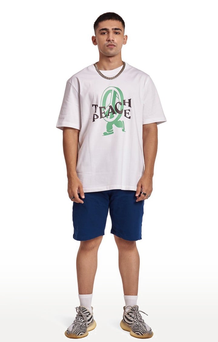 Men's White Cotton Typographic Oversized T-Shirts