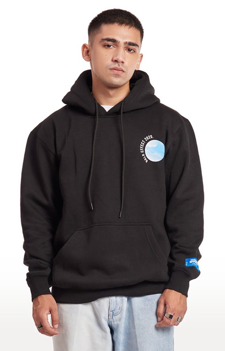 Men's Black Cotton Typographic Hoodies