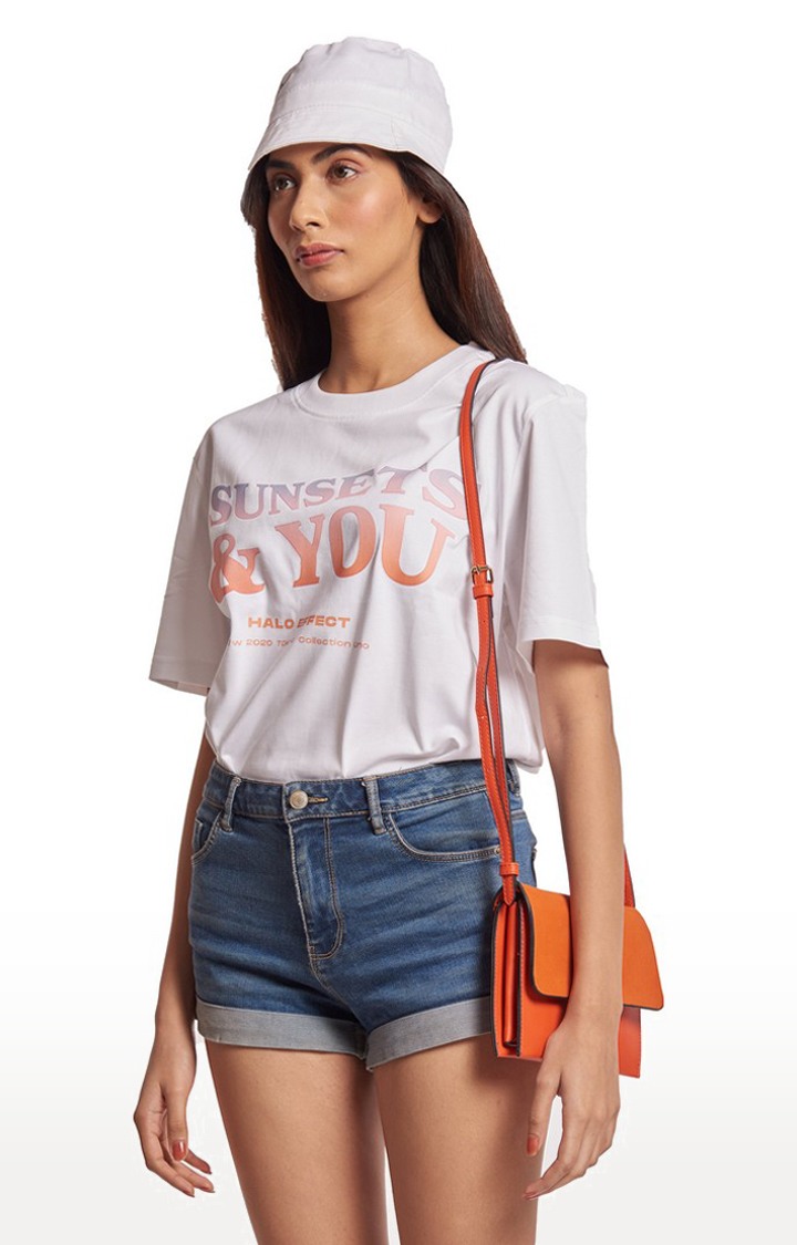 Women's White Cotton Typographic Oversized T-Shirts