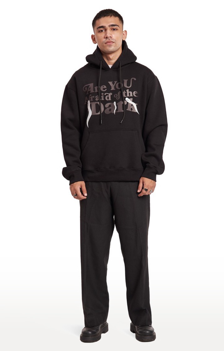 Men's Black Cotton Typographic Hoodies