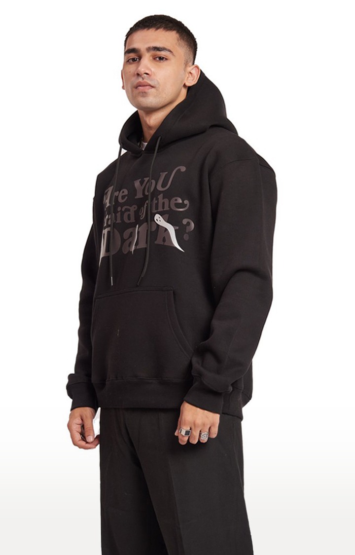 Men's Black Cotton Typographic Hoodies