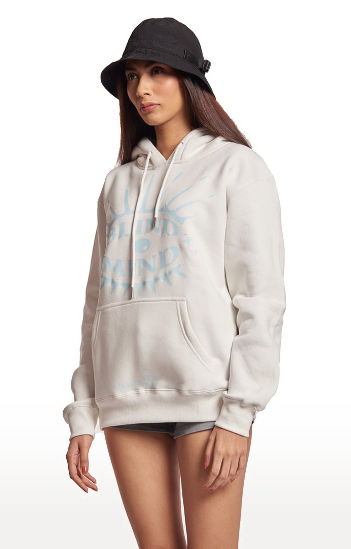 Women's White Cotton Typographic Hoodies