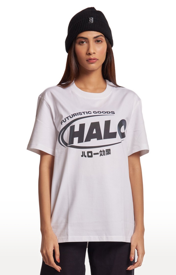 Halo Effect | Women's White Cotton Typographic Oversized T-Shirts