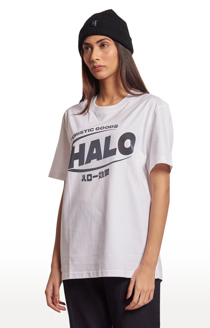 Women's White Cotton Typographic Oversized T-Shirts