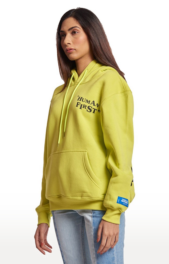 Women's Green Cotton Typographic Hoodies
