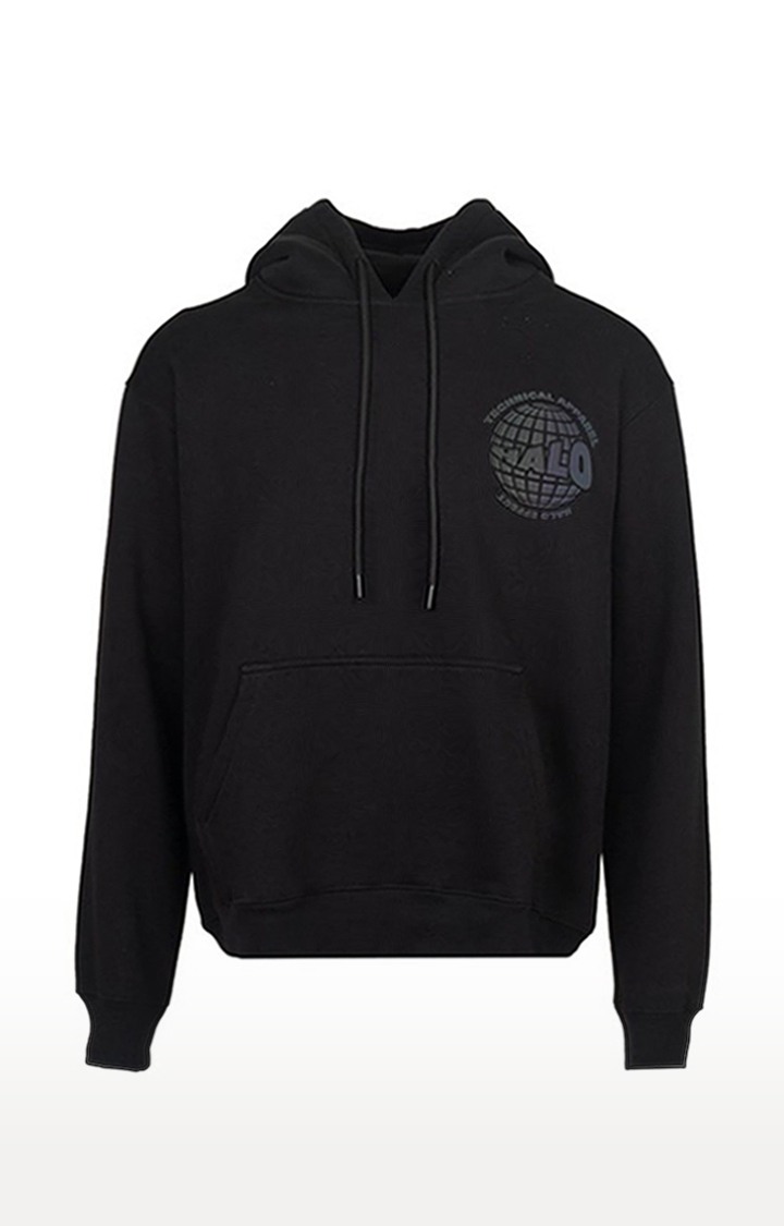 Men's Black Cotton Typographic Hoodies