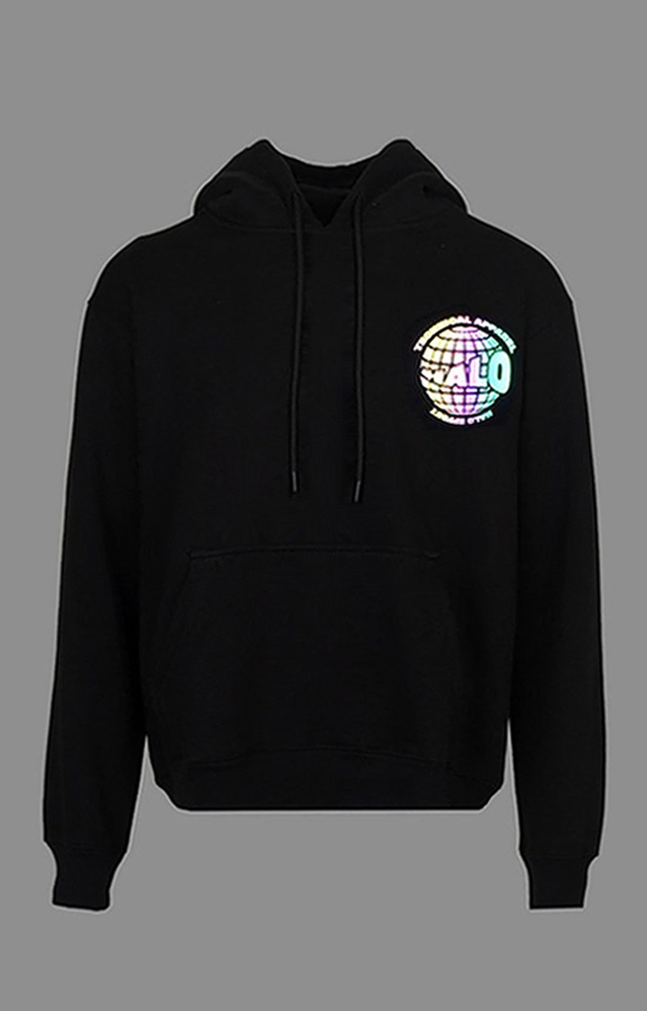 Men's Black Cotton Typographic Hoodies